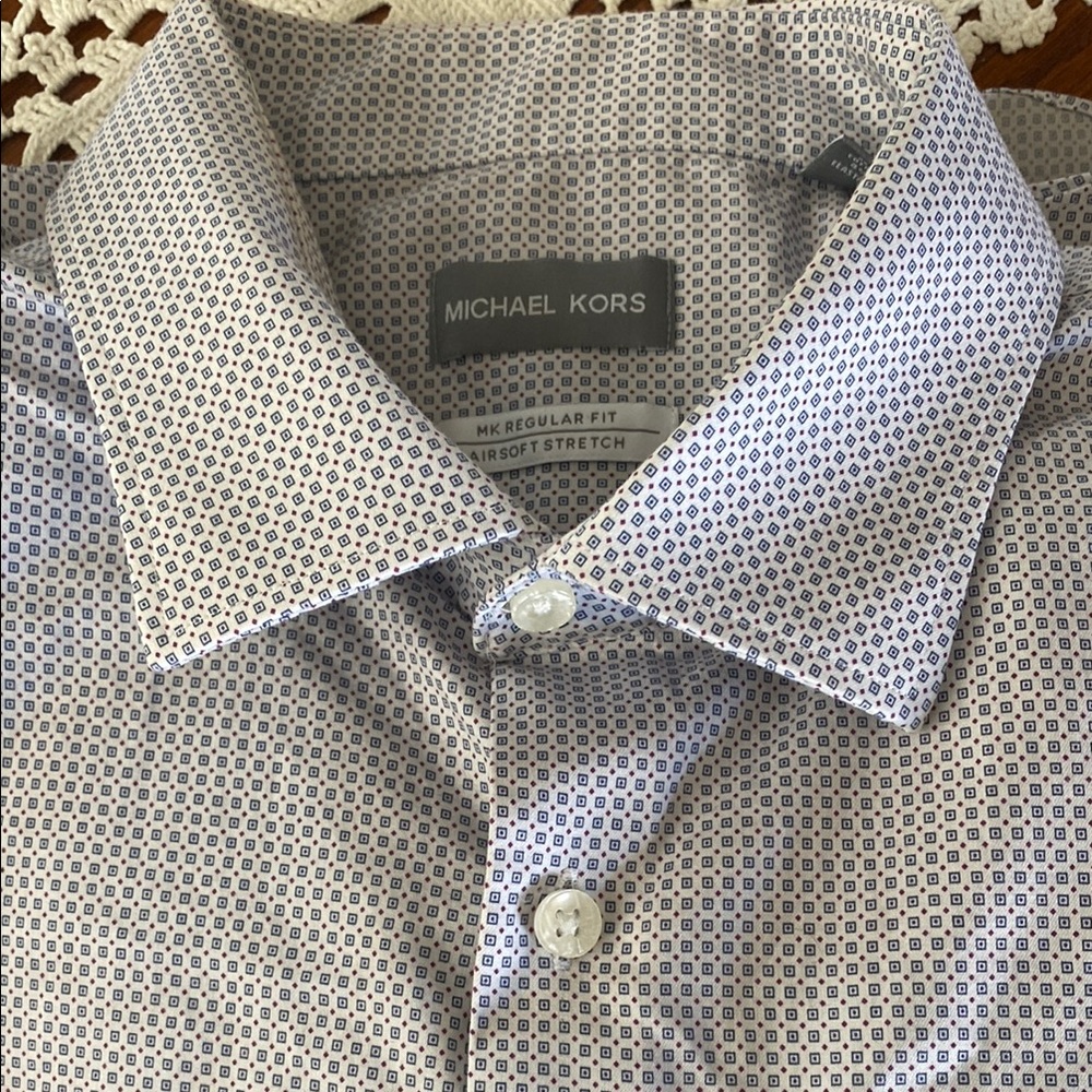 Michael Kors Gray Men's Shirt Airsoft Stretch MK Regular Fit 18 34/35 Ex Cond